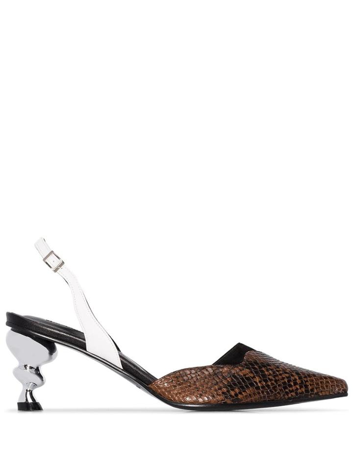 Yuul Yie Lissom 70mm Python-effect Pumps - Brown