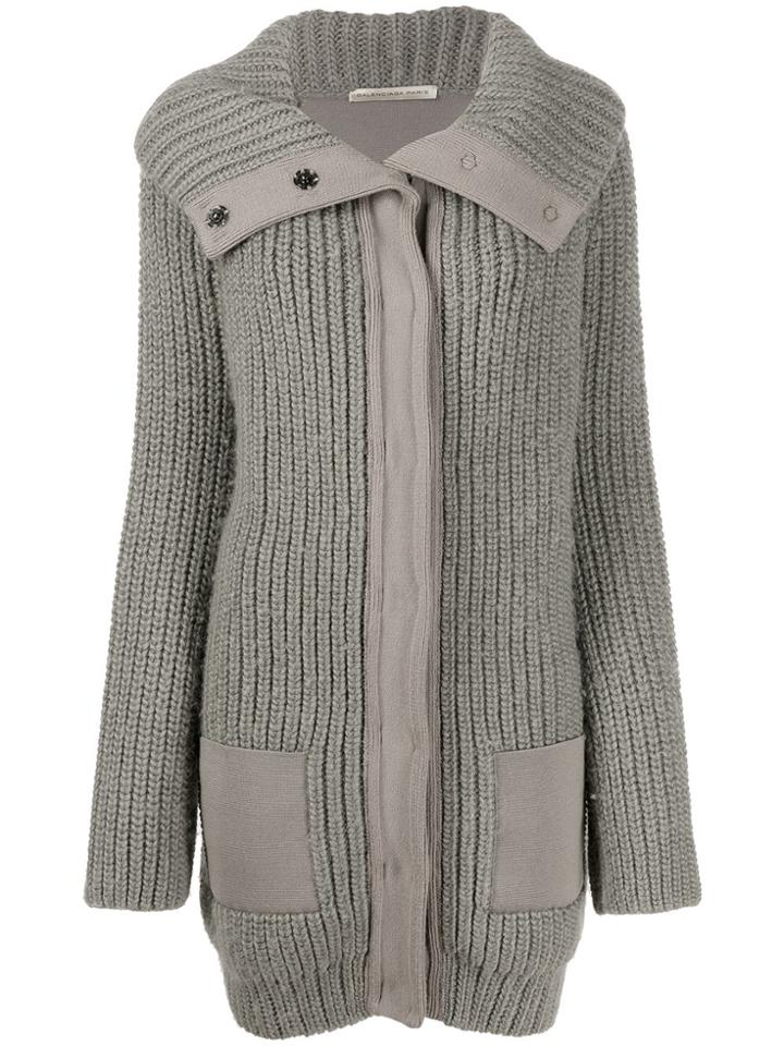 Balenciaga Pre-owned 2000s Flappy Collar Chunky Knit Coat - Neutrals