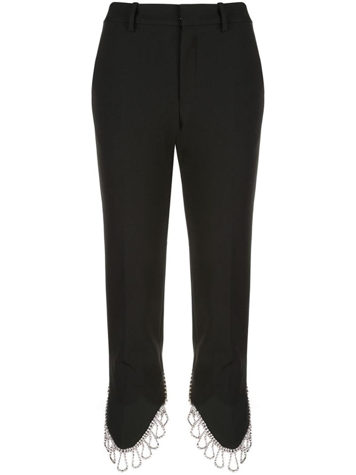 Area Cropped Embellished Hem Trousers - Black