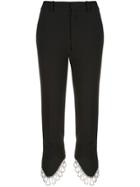 Area Cropped Embellished Hem Trousers - Black