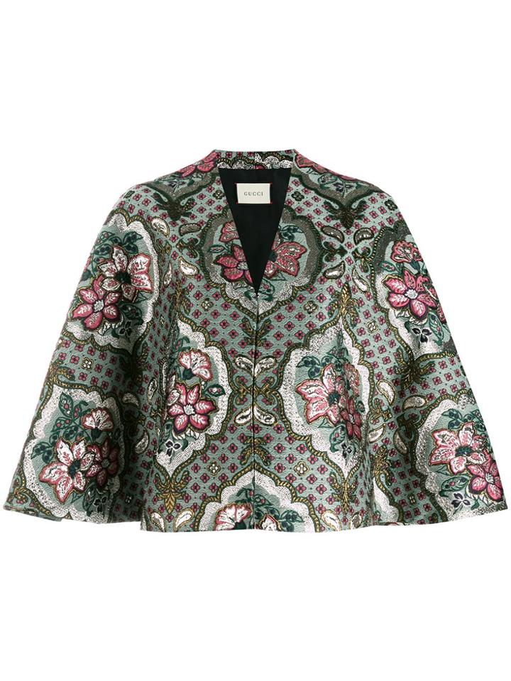 Gucci Geometric Floral Jacquard Cape - Green
