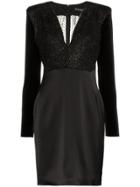 Haney Stam V Neck Velvet Sleeve Mini Dress - Black
