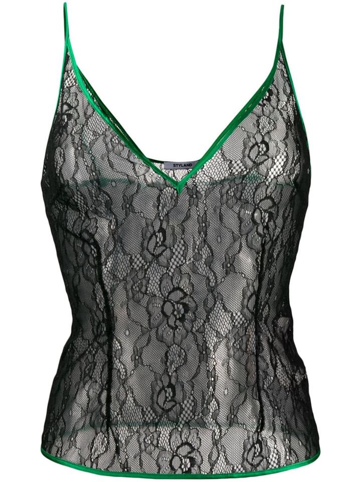 Styland Lace Tank Top - Black
