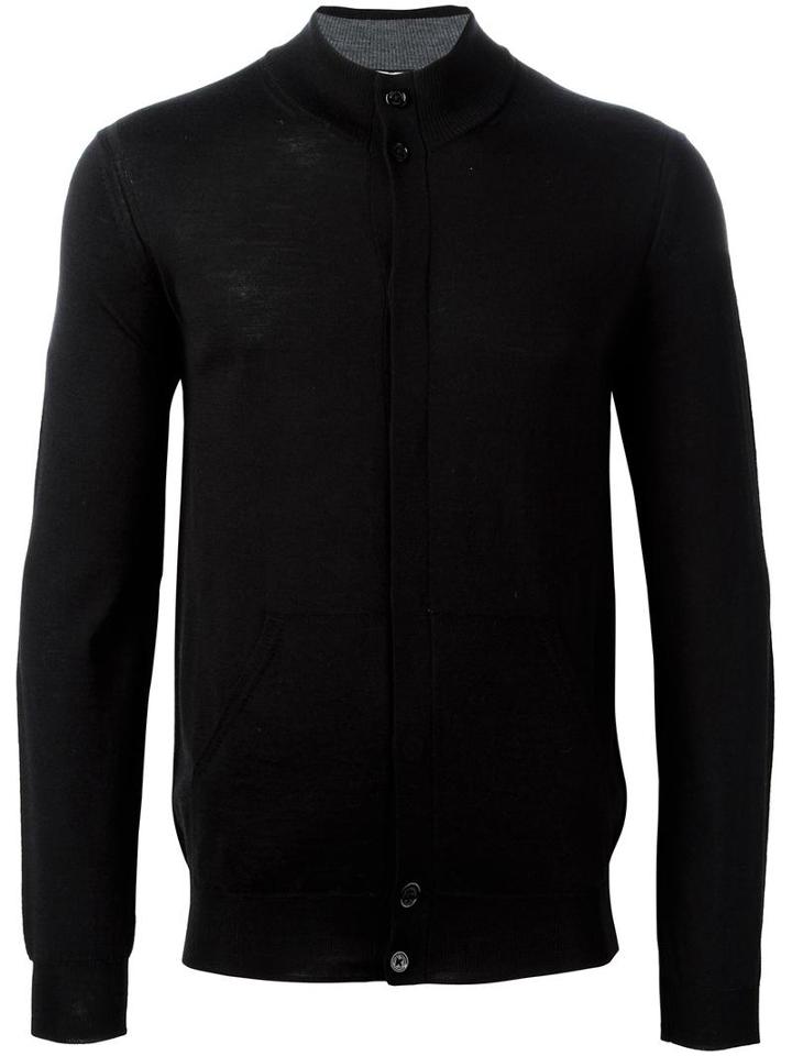 Paolo Pecora Concealed Fastening Cardigan, Men's, Size: Xl, Black, Wool/polyester/polyurethane
