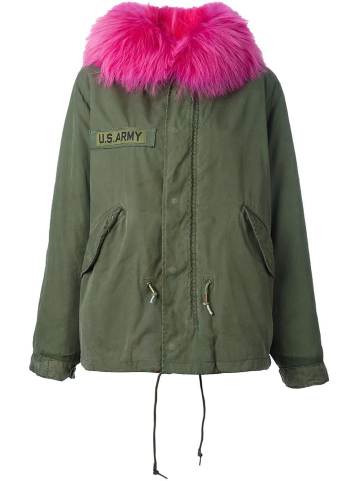 As65 Contrast Furred Collar Parka Coat