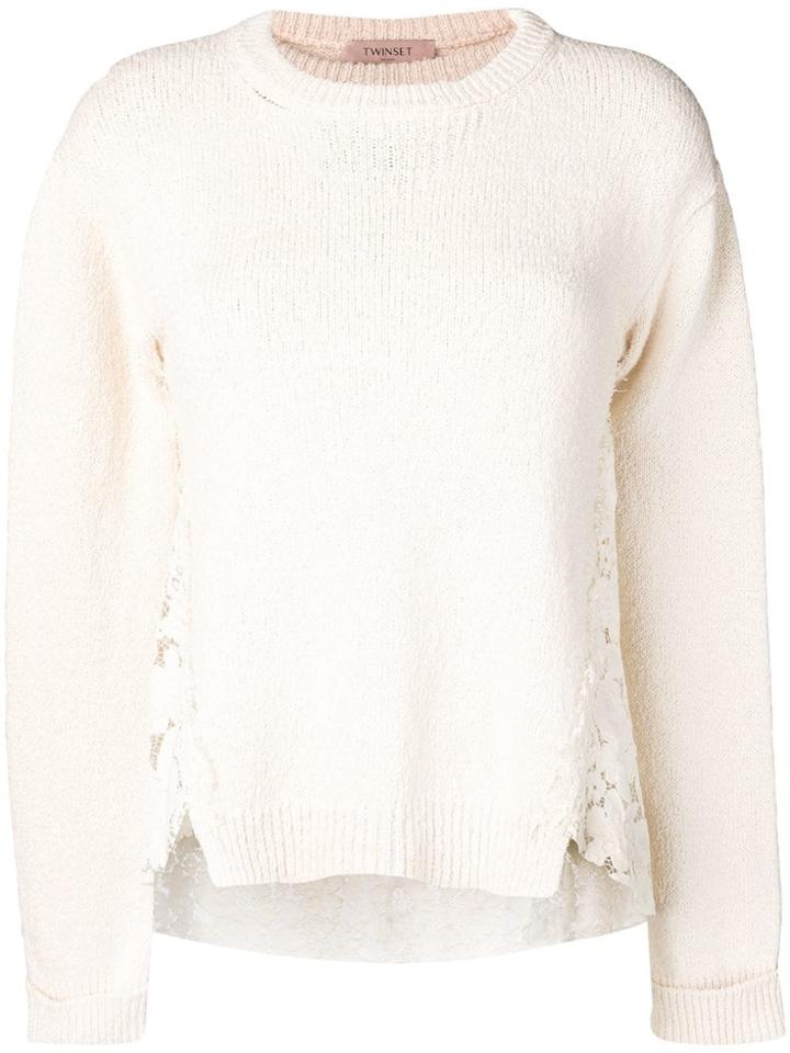 Twin-set Lace Insert Sweater - Neutrals
