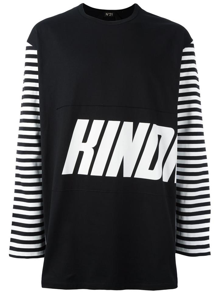 No21 Graphic Print Long Sleeve T-shirt, Men's, Size: Small, Black, Cotton