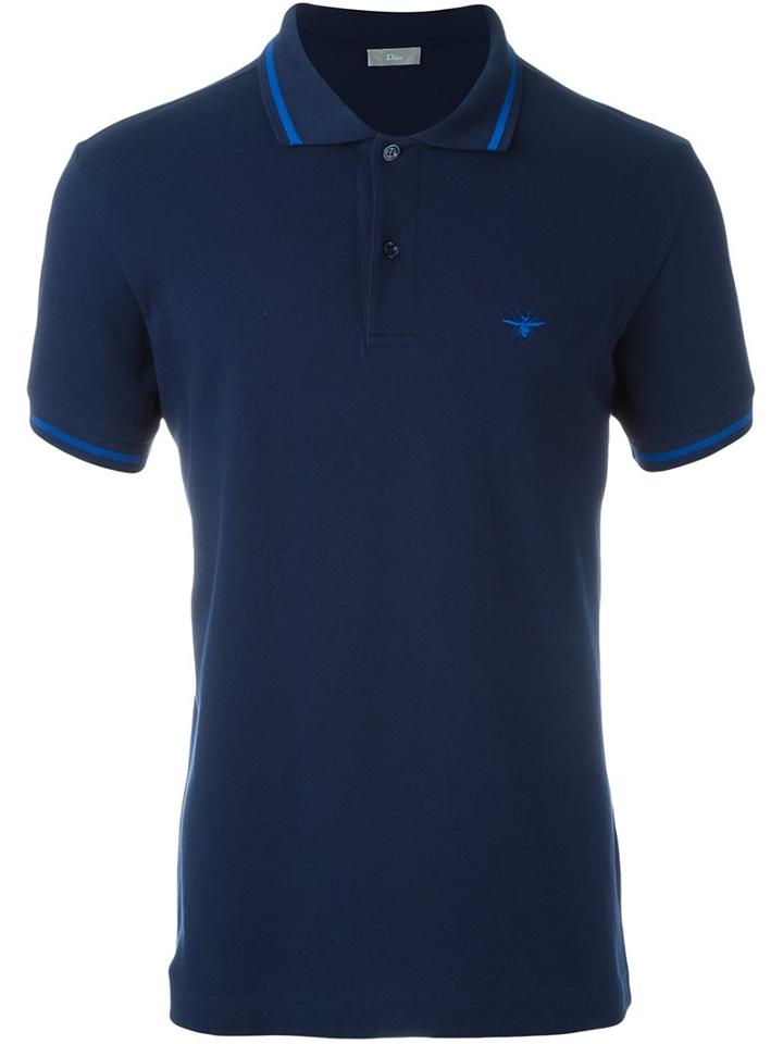 Dior Homme Embroidered Bee Polo Shirt, Men's, Size: Medium, Blue, Cotton