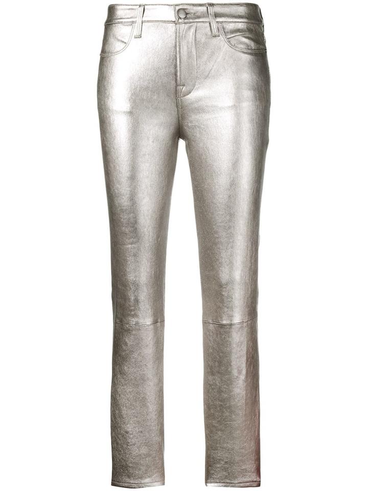 Frame Slim-fit Leather Trousers - Silver