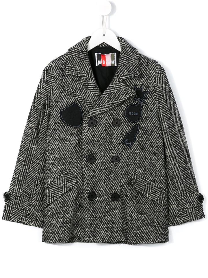 Msgm Kids Herringbone Double Breasted Coat, Girl's, Size: 10 Yrs, Grey