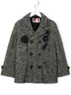 Msgm Kids Herringbone Double Breasted Coat, Girl's, Size: 10 Yrs, Grey