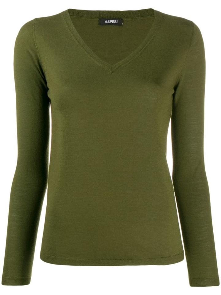 Aspesi Fine Knit V-neck Jumper - Green