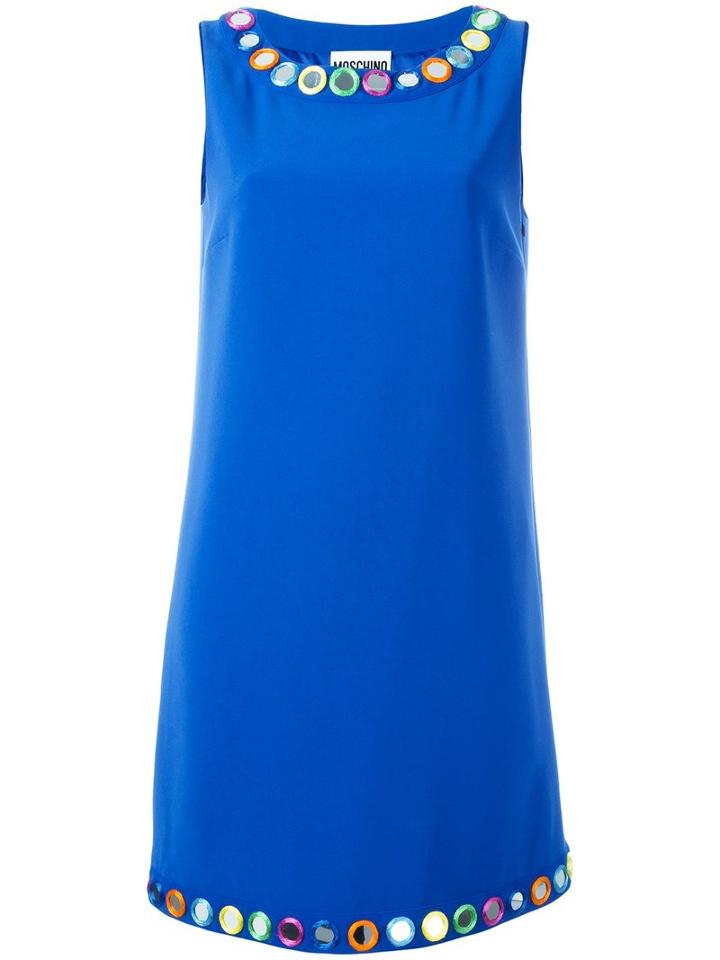 Moschino Mirror Embroidered Shift Dress, Women's, Size: 46, Blue, Polyester/acetate/rayon/triacetate