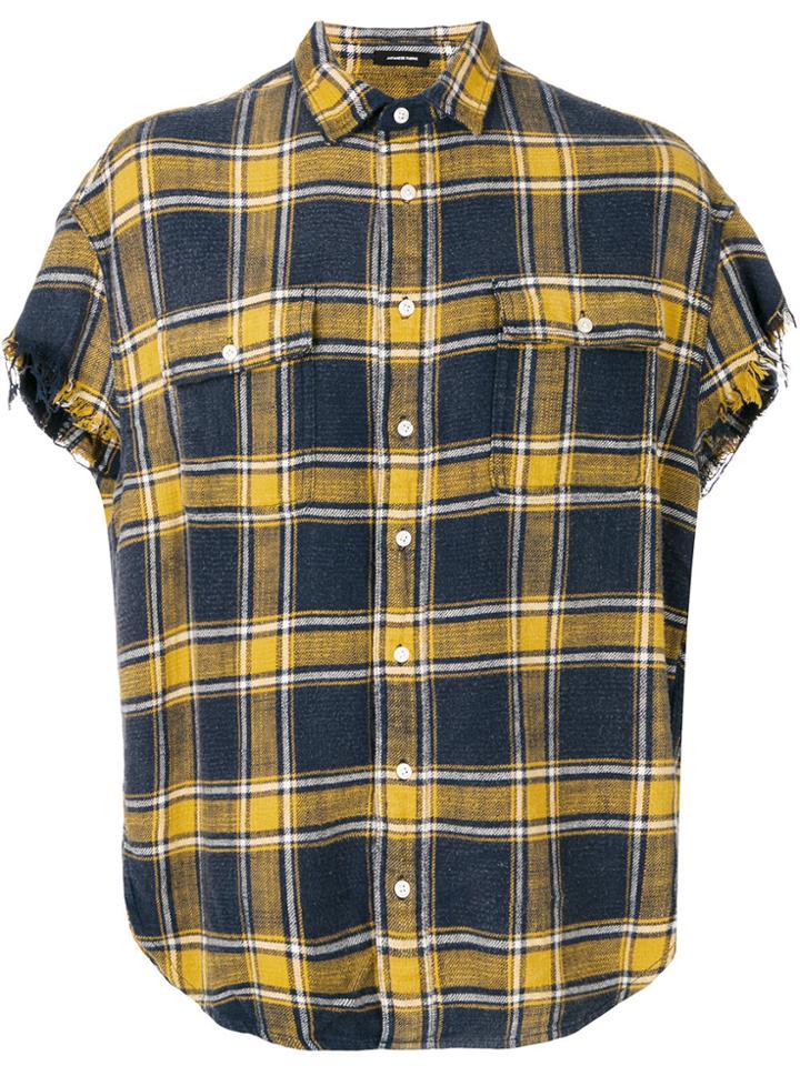 R13 Frayed Plaid Shirt - Blue