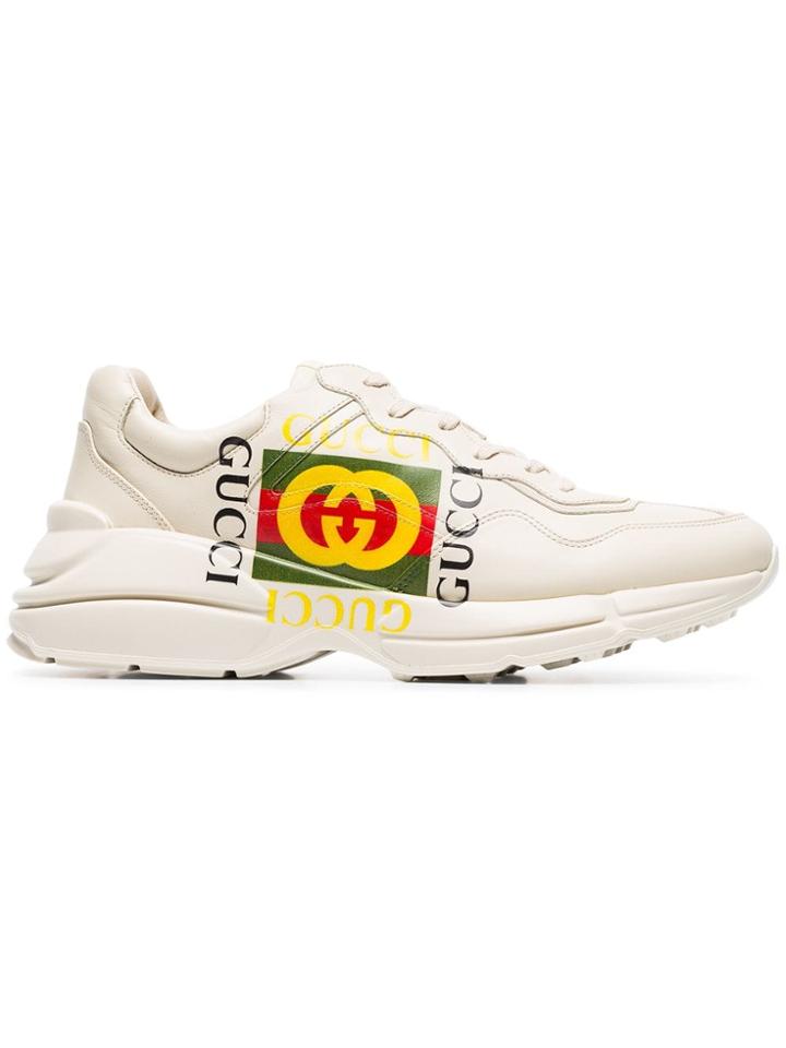 Gucci White Rhyton Leather Sneakers - Neutrals