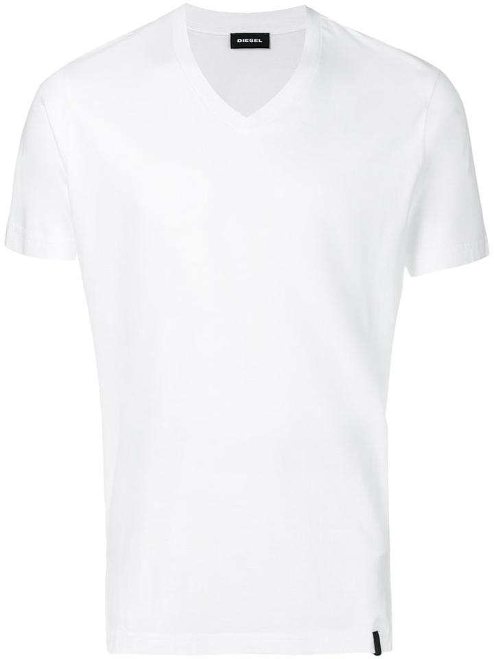 Diesel - V-neck T-shirt - Men - Cotton/artificial Leather - M, White, Cotton/artificial Leather
