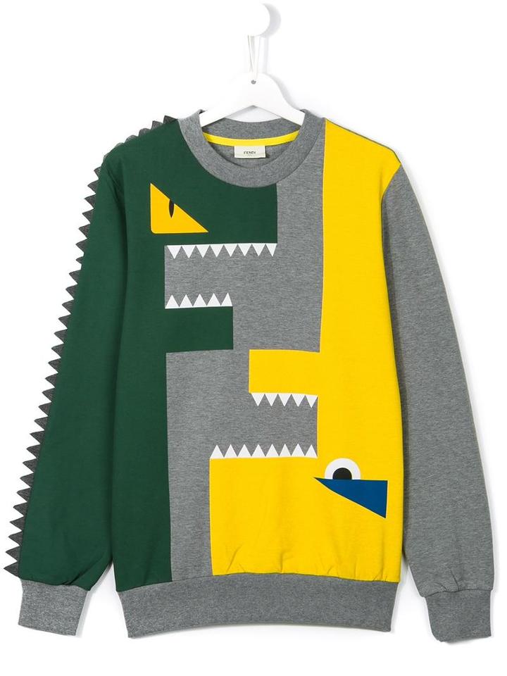 Fendi Kids 'monster' Printed Sweatshirt, Boy's, Size: 14 Yrs, Grey