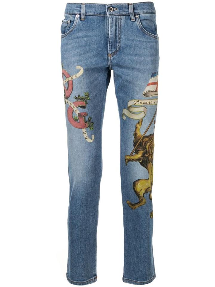 Dolce & Gabbana Heraldic Lion Printed Jeans - Blue
