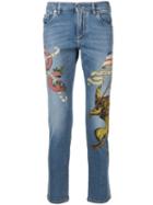 Dolce & Gabbana Heraldic Lion Printed Jeans - Blue