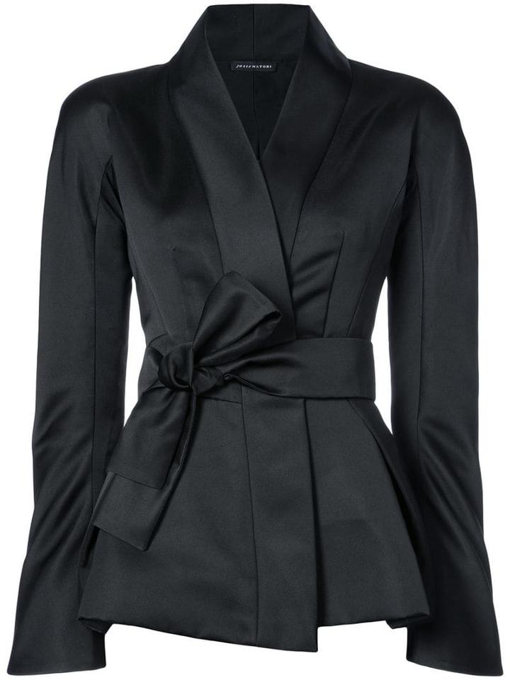 Josie Natori Tie Waist Wrap Jacket - Black