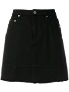 Msgm Frayed Bottom Denim Skirt - Black