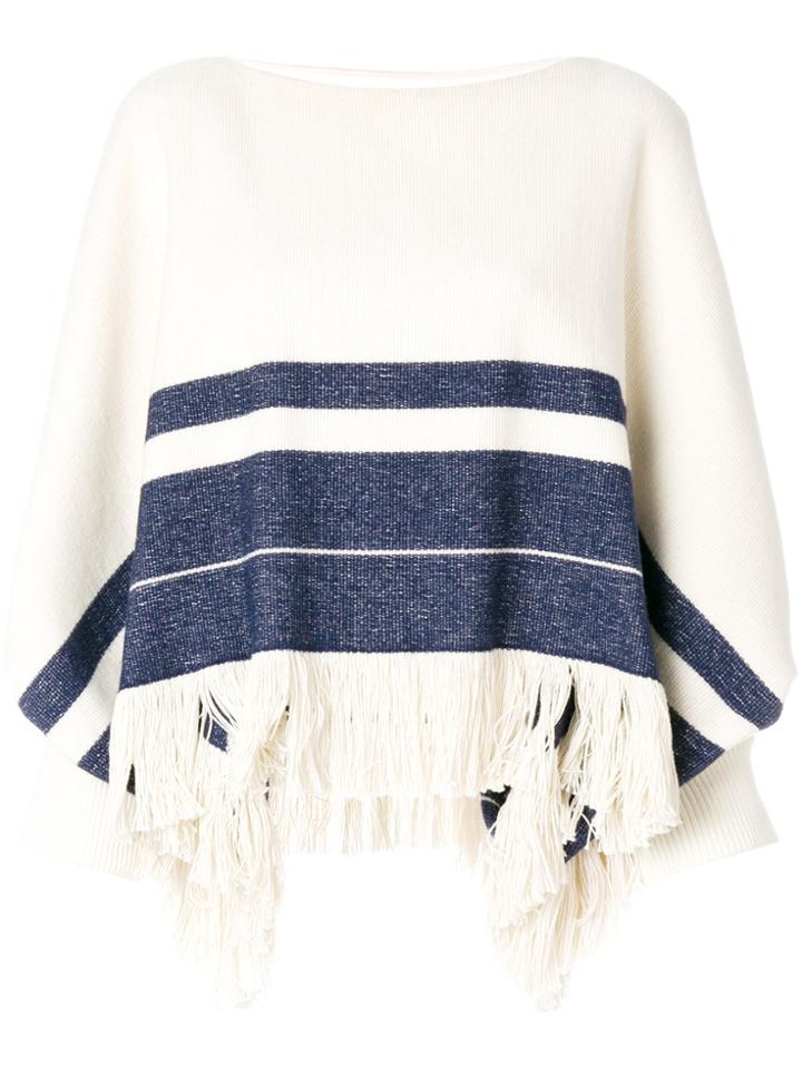 Chloé Fringed Hem Puff Sleeve Sweater - White