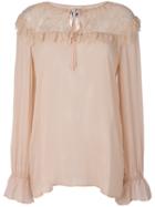 Twin-set - Lace Panel Semi-sheer Blouse - Women - Polyamide/viscose - Xl, Pink/purple, Polyamide/viscose