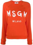Msgm Logo Print Crew Neck Sweater - Orange