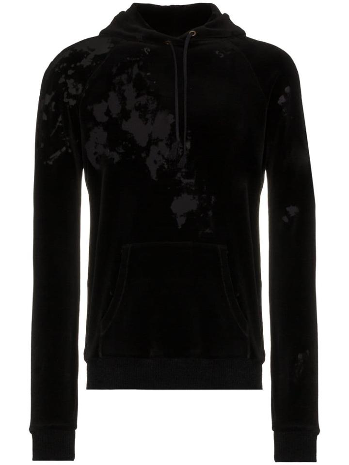 Saint Laurent Destroyed Velvet Hoodie - Black