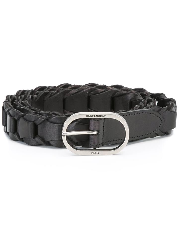 Saint Laurent Braided Oval Buckle Belt, Men's, Size: 90, Black, Calf Leather