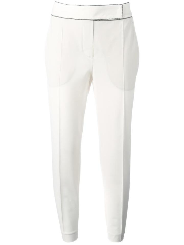 Brunello Cucinelli Metallic Trim Trousers, Women's, Size: 46, Nude/neutrals, Spandex/elastane/virgin Wool/acetate/brass