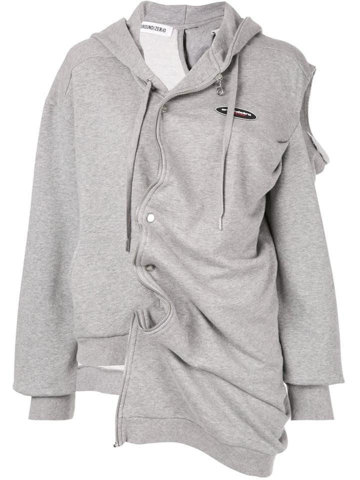 Ground Zero Asymmetric Zip Front Hoodie - Grey