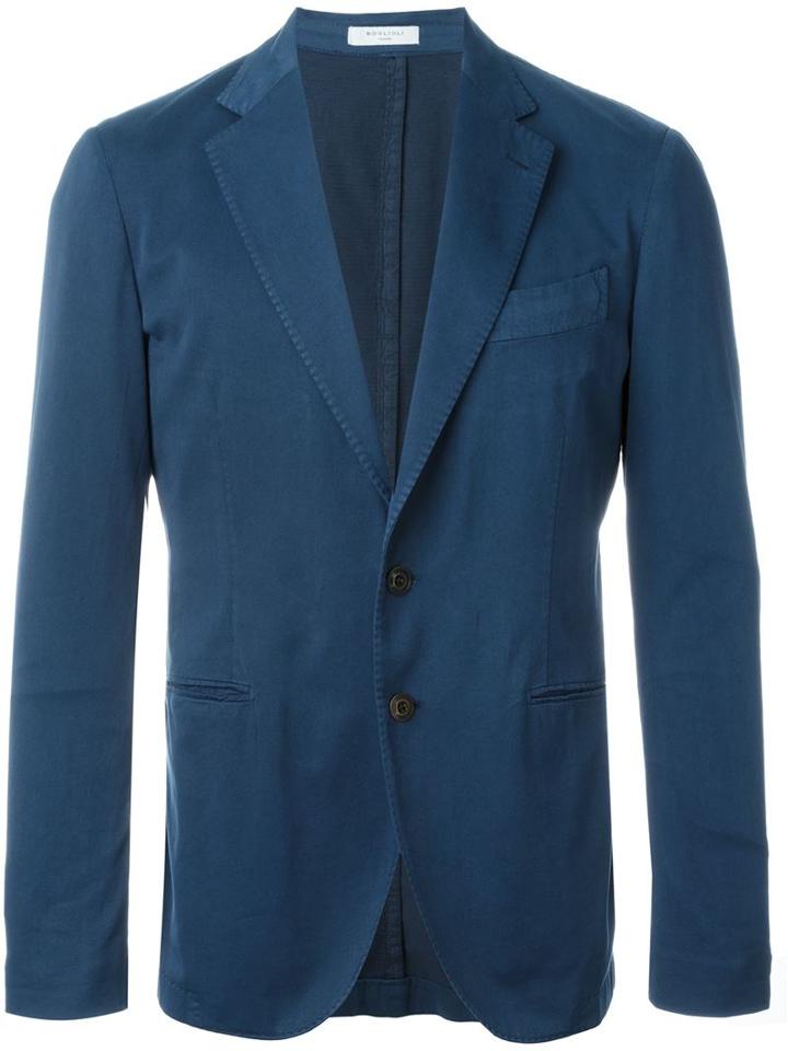 Boglioli Two Button Blazer, Men's, Size: 50, Blue, Cotton/silk/cupro