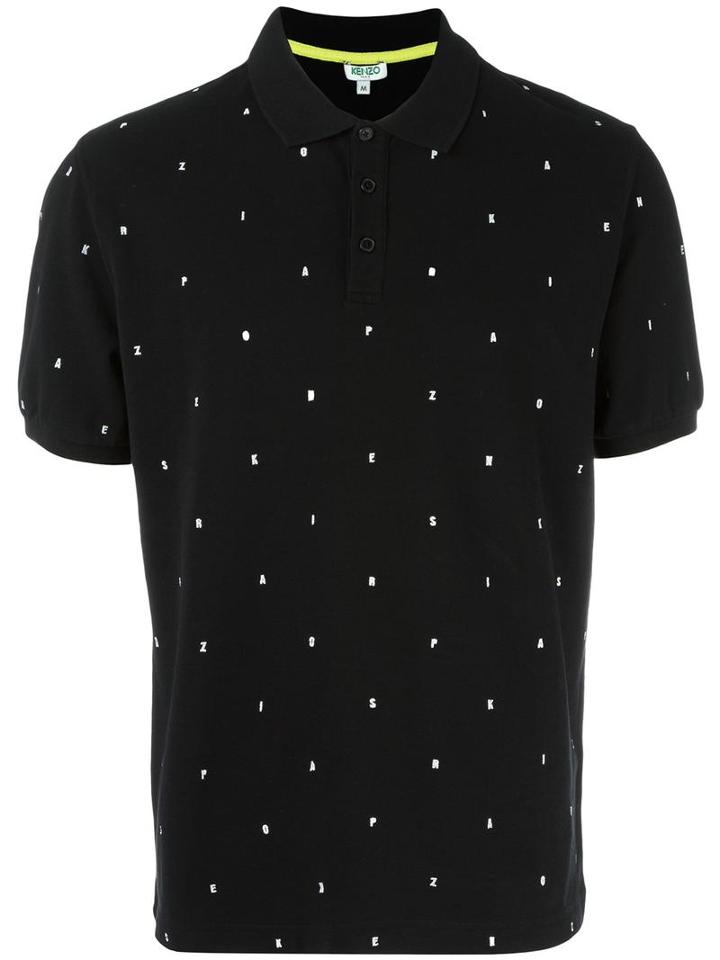 Kenzo Embroidered Letters Polo Shirt, Men's, Size: Medium, Black, Cotton