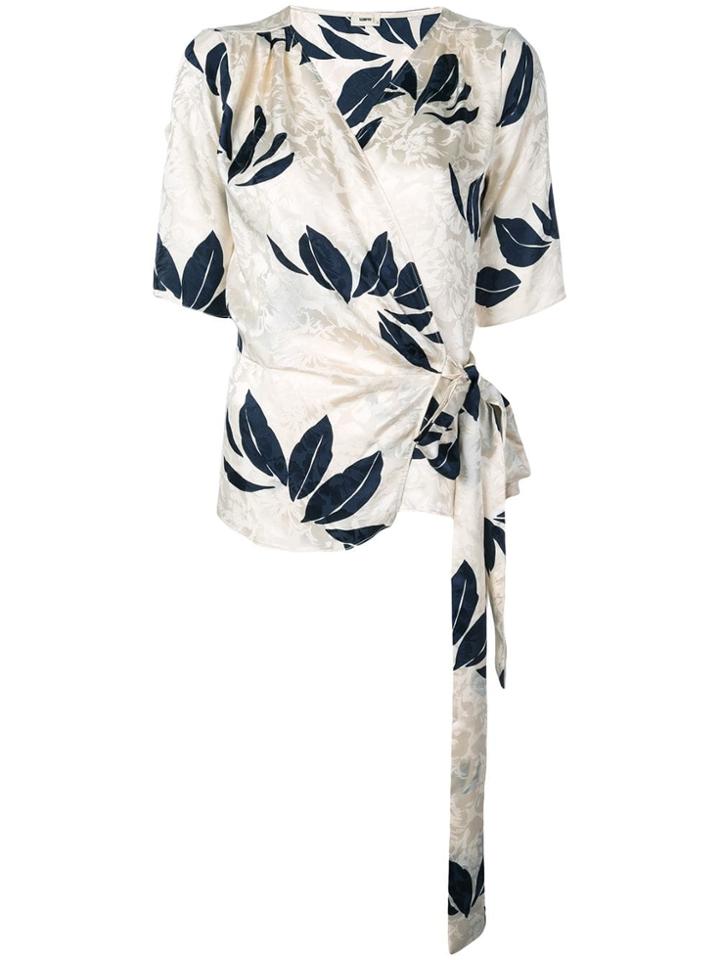 Warm Floral Pattern Wrap Blouse - White