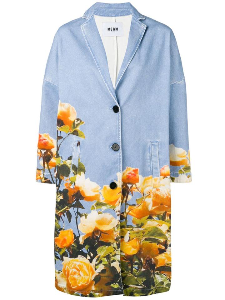 Msgm Floral Single-breasted Coat - Blue