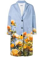 Msgm Floral Single-breasted Coat - Blue
