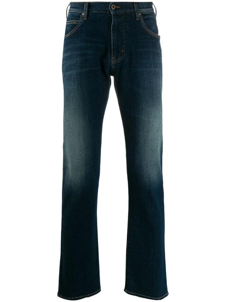 Emporio Armani Sandblasted Straight Leg Jeans - Blue
