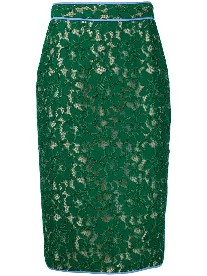 Msgm - Lace Pencil Skirt - Women - Cotton/polyamide/polyester/viscose - 44, Green, Cotton/polyamide/polyester/viscose