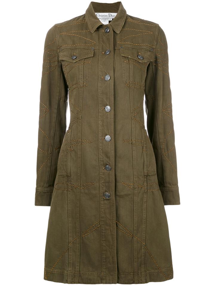 Christian Dior Vintage Stitch Detail Coat - Green