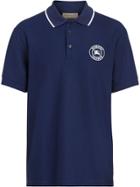 Burberry Embroidered Logo Cotton Piqué Polo Shirt - Blue