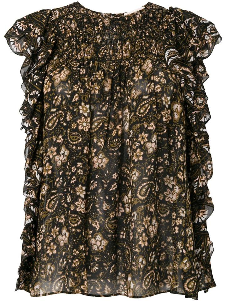 Ulla Johnson Paisley Print Ruffle Trim Top - Black