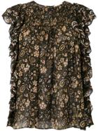 Ulla Johnson Paisley Print Ruffle Trim Top - Black