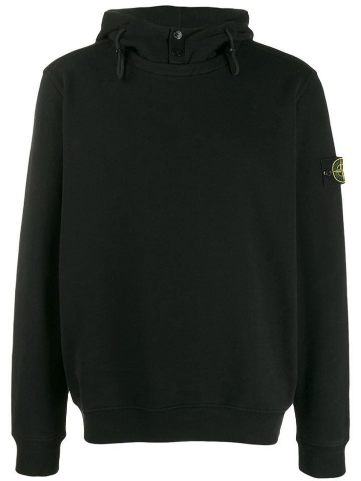 Stone Island Logo Drawstring Hoodie - Black