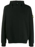 Stone Island Logo Drawstring Hoodie - Black