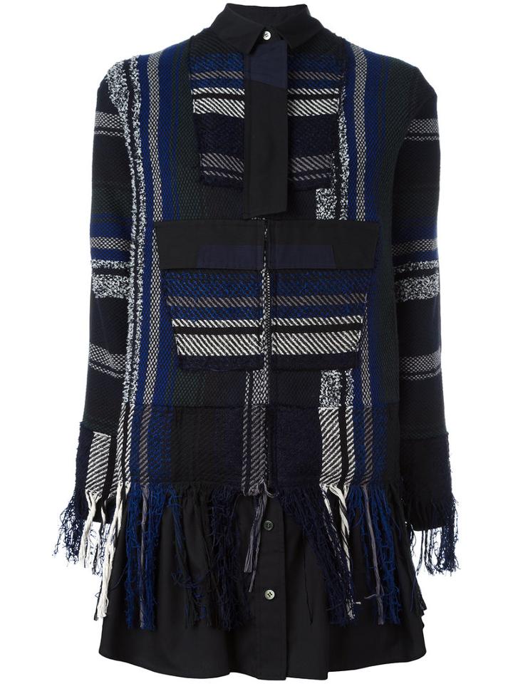 Sacai Woven Patch Tunic, Women's, Size: 2, Blue, Cotton/acrylic/polyester/cotton