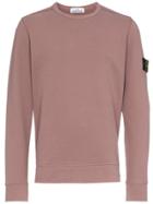 Stone Island Crew Neck Logo Patch Cotton Sweatshirt - Pink & Purple