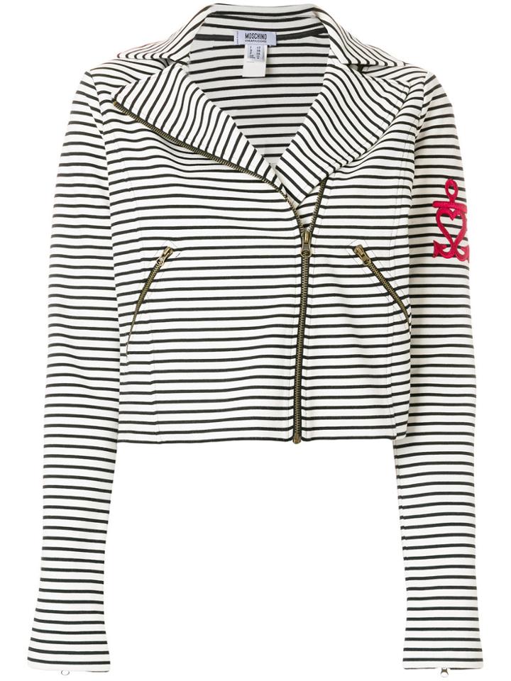 Moschino Vintage Striped Biker Jacket - White