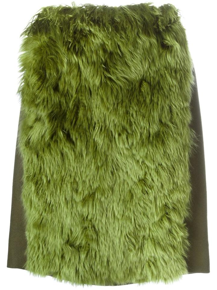 Maison Margiela Faux Fur Panel Skirt, Women's, Size: 42, Green, Viscose/cashmere/alpaca/king Rat Snake