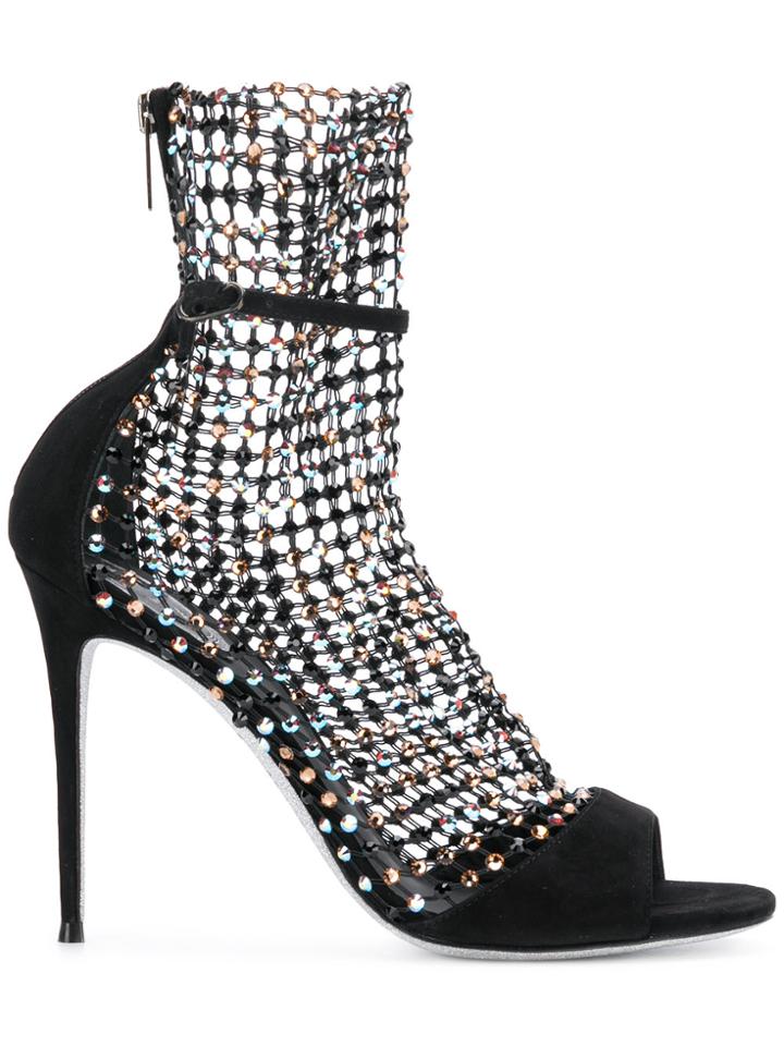 René Caovilla Crystal Net Sandals - Black